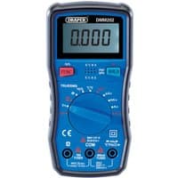 Blue Draper DMM202 digital multimeter with LCD screen, rotary dial, and multiple input ports.