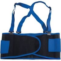 Black and blue Draper back support with adjustable straps and Velcro fastenings.