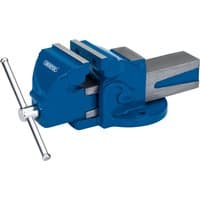 Blue Draper Engineer's Bench Vice, 100mm, with swivel base and chrome-plated handle.