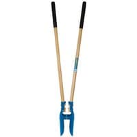 Draper Expert post hole digger with long wooden handles and blue steel blades.