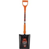 Orange Draper fully insulated taper mouth shovel with black blade and D-shaped handle.