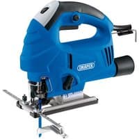 Blue Draper JS710D jigsaw with black handle, 710W motor, adjustable base, and dust extraction port.