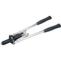 Black and silver Draper long arm riveter with dual black handles and metal lever mechanism.