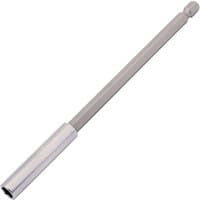 Draper magnetic bit holder, 150mm long, silver, with 1/4" female and male ends, slim cylindrical design.