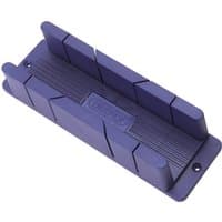 Blue Draper Midi Mitre Box with angled slots and ribbed surface for precise cutting.