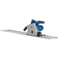 Draper PS1200D plunge saw, blue and silver, with black handle, includes two 0.7m silver rails.