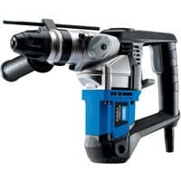 Blue and silver Draper SDS+ rotary hammer drill with black handle and textured grip, featuring a robust design.