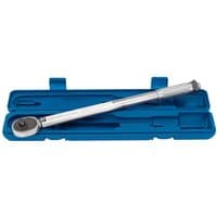 Draper ratchet torque wrench, silver with black head, in blue plastic case, 1/2" drive, 30-210Nm range.
