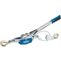 Draper RPP Ratchet Power Puller, blue and silver with a long handle, black grip, and dual hooks for 1-tonne capacity.