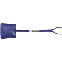 Blue Draper solid forged contractors square mouth shovel with a long handle and wooden grip.