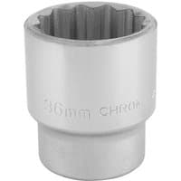 Silver Draper 3/4" drive 12-point socket, 36mm size, with engraved markings and smooth chrome finish.