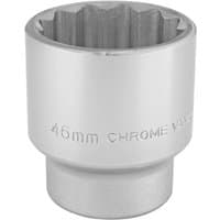 Silver Draper 3/4" drive 12-point socket, 46mm size, with chrome finish and engraved size marking.