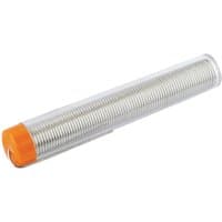 Clear tube of Draper lead-free flux cored solder, 1mm, 20g, with orange cap and visible coiled silver wire inside.