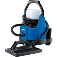 Blue Draper wallpaper steamer with black hose, handle, and rectangular steam plate, 1500W power, 230V voltage.