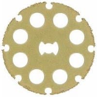 Circular beige Dremel EZ SpeedClic wood cutting wheel with eight round holes and a textured edge.
