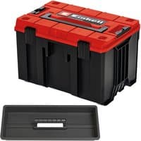 Black and red Einhell E-Case M System carrying case with sturdy handle and removable tray.