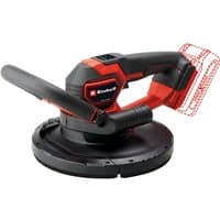 Einhell Power X-Change 18V drywall sander, black and red, cordless design with ergonomic handle and circular sanding pad.