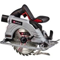 Einhell TE-CS 18/190 Li BL-Solo circular saw, silver and black with red accents, cordless, ergonomic handle.