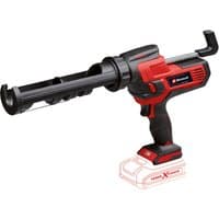 Red and black Einhell cordless caulking gun with ergonomic grip and adjustable cartridge holder.