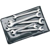 Silver Elora 6-piece midget open-end spanner set, sizes 4-11mm, in a black plastic pouch.