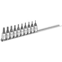 Silver Expert TORX socket set, 10 pieces on a metal rail, with black tips and 1/4in drive size.