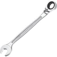 Facom 467B silver ratcheting spanner with open-end and ratchet ring, anti-slip design, polished chrome finish.