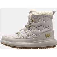 Black Helly Hansen Willetta 2.0 women's winter boots, quilted design, insulated, with white fur lining and rubber sole.