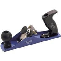 Blue Draper Hobbyist Smoothing Plane with black handles and adjustable blade mechanism.