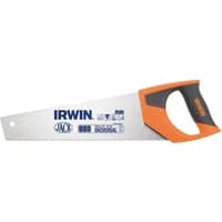 Irwin Jack 880 Universal 14In Toolbox Saw with orange and black handle, silver blade, and blue branding.