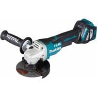 Makita cordless angle grinder, teal and black, with side handle and 125mm disc, no battery included.