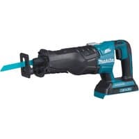 Makita DJR360ZK 36V LXT brushless reciprocating saw, teal and black with ergonomic handle and blue blade.