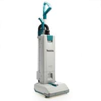 Makita DVC560Z 36V HEPA vacuum cleaner, upright design, teal and gray, ergonomic handle, cordless body only.