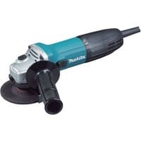 Makita GA4030R/2 100mm angle grinder, teal and black, with side handle and power cord.
