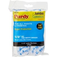 Purdy Jumbo Colossus Roller Sleeves 1/2" Nap, 2 Pack, white with blue accents, packaged in clear plastic.