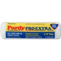 Purdy Pro Extra White Dove 3/8" Nap 9" roller sleeve, white with blue and yellow label, for smooth to semi-smooth surfaces.