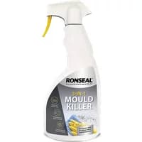 Ronseal 3-in-1 Mould Killer Spray, white bottle with trigger nozzle and grey label featuring yellow text.