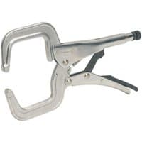 Silver Sealey locking C-clamp with 280mm length, adjustable jaws, and ergonomic handle.