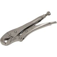 Sealey AK6871 silver locking pliers with round jaws and adjustable screw, 195mm length, 0-35mm capacity.