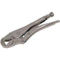 Silver Sealey locking pliers with round jaws, 235mm length, adjustable screw, and 0-50mm capacity.
