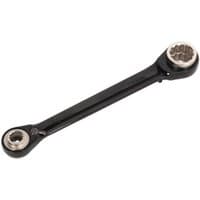 Black Sealey 4-in-1 reversible ratchet ring spanner with silver ends, 10-19mm sizes, dual-head design.