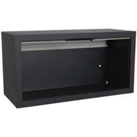 Black Sealey modular tambour front wall cabinet, 680mm wide, with open front and sleek rectangular design.