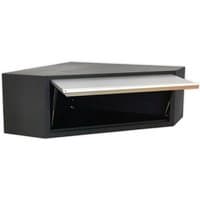 Black Sealey modular corner wall cabinet with a triangular shape and a white pull-down door.