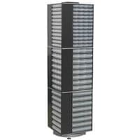 Black Sealey rotating storage cabinet with 320 clear drawers in a tall, vertical design.