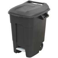Black Sealey wheelie bin with foot pedal, 100L capacity, rectangular shape, two rear wheels, and a flat lid.