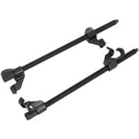 Black Sealey coil spring compressor set, two long reach rods with adjustable clamps and hooks.