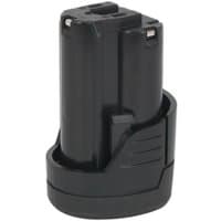 Black Sealey 12V 1.5Ah Li-ion power tool battery with rectangular shape and grooved sides for CP1200 Series.
