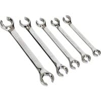 Sealey Flare Nut Spanner Set, 5-piece, silver chrome finish, open-ended wrenches in graduated sizes.