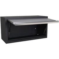 Black Sealey wall cabinet with a silver lift-up door, 680mm wide, modular design with sleek, modern finish.
