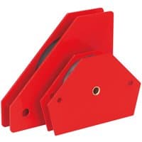 Red Sealey magnetic quick clamp set with two angular pieces, each featuring a central hole and durable metal construction.