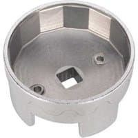 Silver Sealey oil filter cap wrench, 74.5mm diameter, 14 flutes, square drive hole, fits Mercedes-Benz.